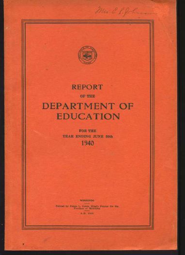   of Manitoba Report of the Department of Education for the Ye 984569