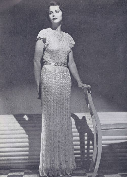 Vintage Knitting PATTERN Lace Evening Gown Dress 1930s  