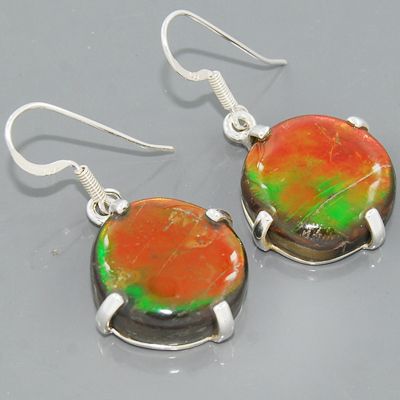 Multi Color Ammolite Gemstone 925Sterling Silver Dangle Earrings 