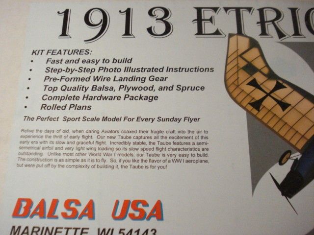   1913 ETRICH TAUBE R/C MODEL AIRPLANE KIT ** Factory Sealed **  