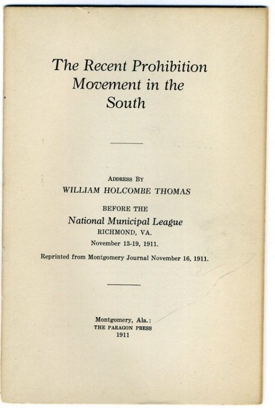 1911 liquor prohibition movement @ ALABAMA & the SOUTH  