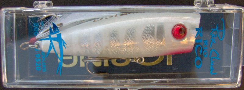   Lures Rio Rico ~ Topwater Popper ~ Albino ~ White Feather w/ Mylar