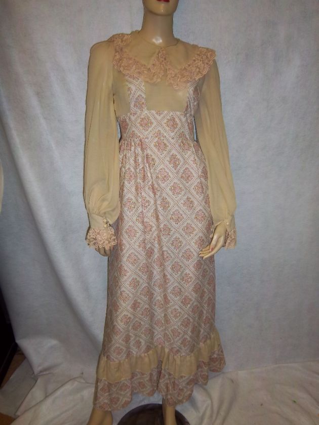 VINTAGE Gunne Sax Prarie Lace Boho Romantic Dress sz 7  