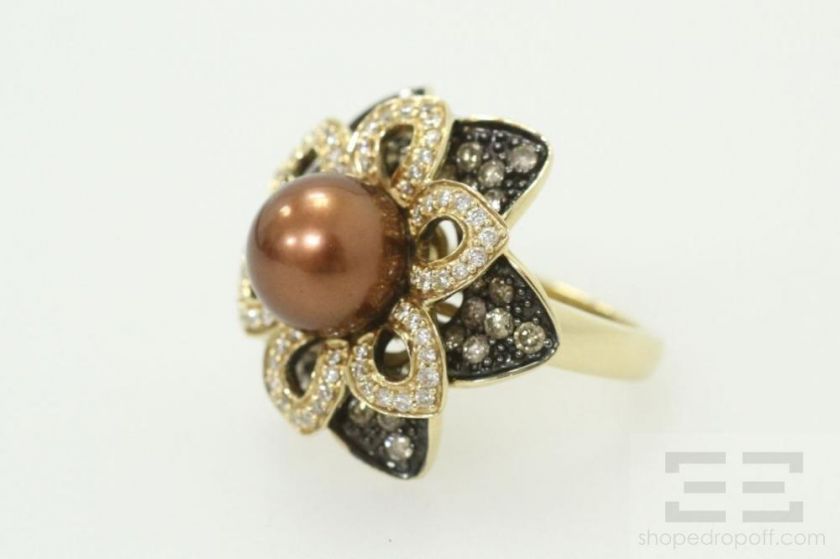 Carlo Viani 14K Yellow Gold Tahitian Brown Pearl & Diamond Ring Size 7 