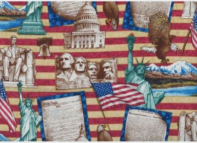 AMERICA BEAUTIFUL LANDMARKS STRIPE~Cotton Quilt Fabric  