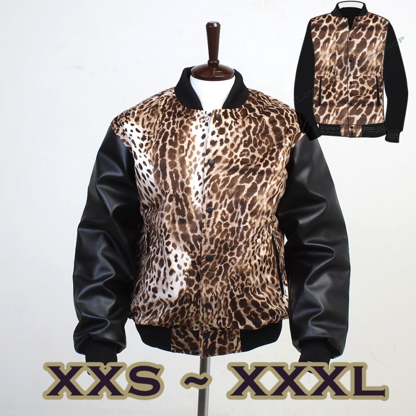 LEOPARD BLACK VARSITY LETTERMAN WOOL COLLEGE JACKET  