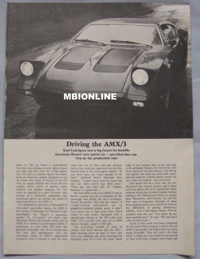 1970 American Motors AMX/3 Original test  