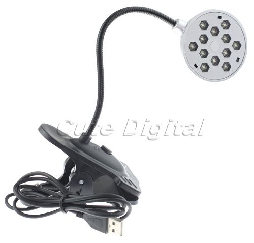 New Flexible USB Laptop 12 LED White Light Lamp With Clip  