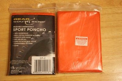   RAIN PONCHO Reusable Emergency Re Usable ORANGE by South Bend  