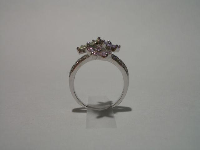 Sterling Silver London Flowers CZ Ring Sz 8  