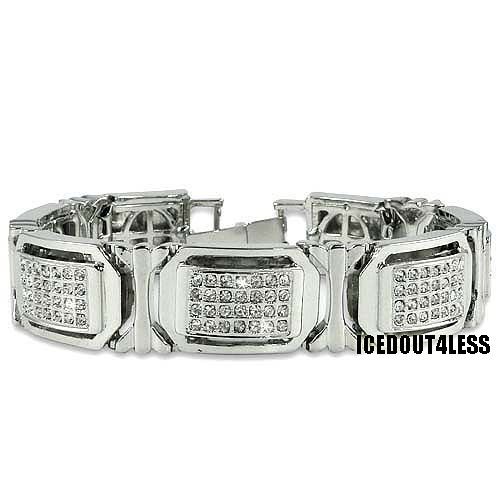 Unique Rhodium Finish Mens Iced Out Baller Bracelet  