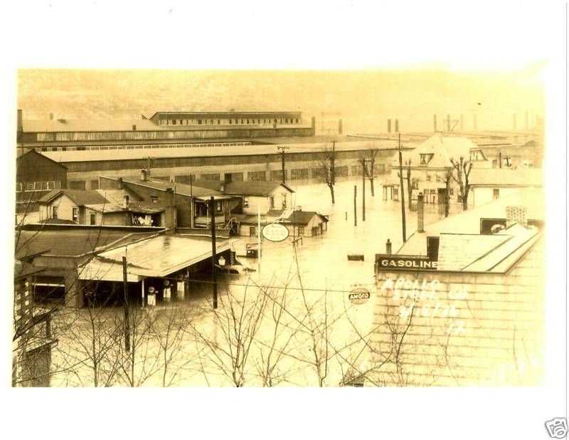 Old Photo Apollo Pa Steel Co. Gas Station Flood 1936  