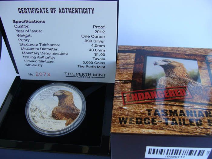 Tuvalu 2012 1$ Tasmanian Wedge   Tailed Eagle 1oz Silver  