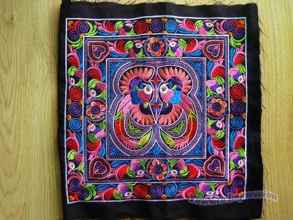 Antique miao hmong machinemade embroidery flower bird  