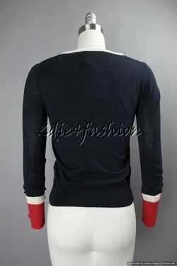   FOE Navy Blue Red Cotton Cardigan Button Stretchy Sweater Top L  