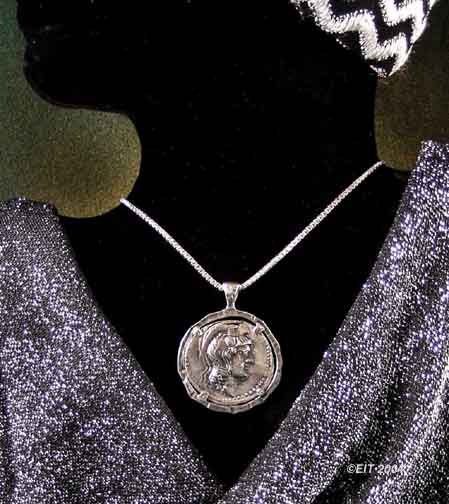 Cast GREEK SILVER ATHENA & OWL COIN NECKLACE 200BC  