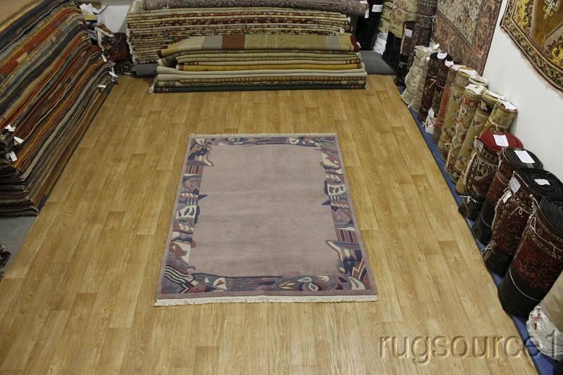 CARVED BORDER MODERN 6X8 LAVENDER COLOR TIBET ORIENTAL AREA RUG WOOL 