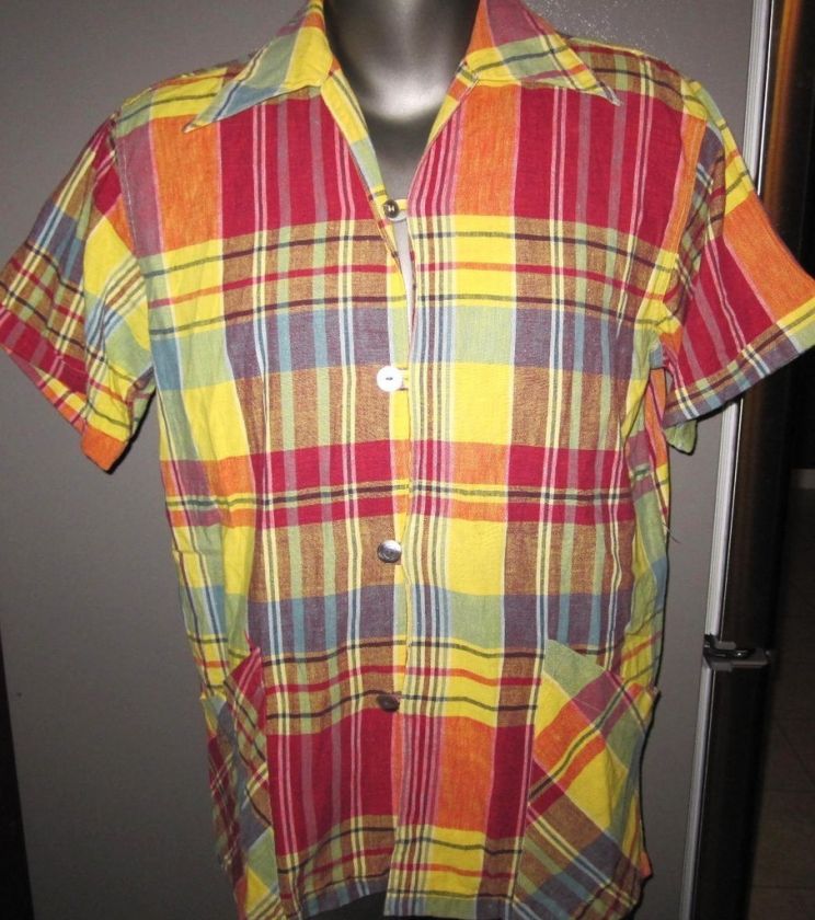 VINTAGE 50S ORIGINAL AYR STAR PLAID LOOP BUTTON 2 BOTTOM POCKET SHIRT 