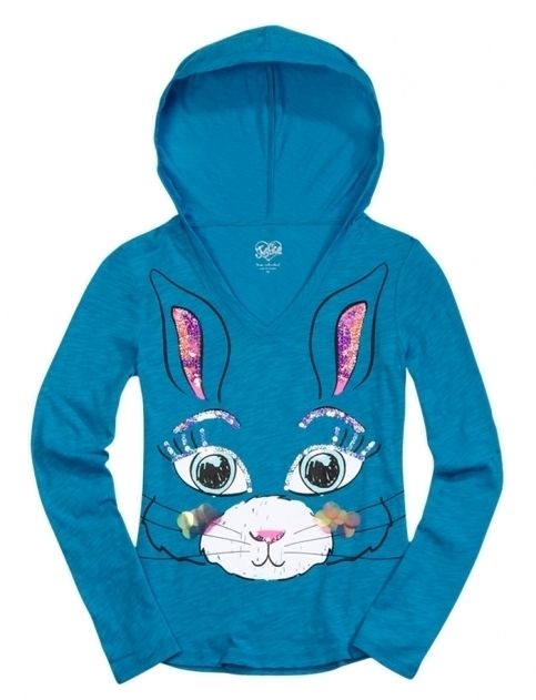   Sequin Bunny Rabbit Hoodie Graphic Tee Top 6 8 10 12 14 NEW  