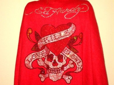 NWT ED HARDY HEART LOVE KILLS SLOWLY RHINESTONE SHAWL CAPE RED  