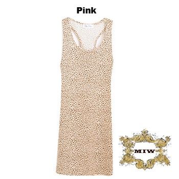 New Women Pink Leopard Prints Vest Dress / Long Vest Top ONE SIZE for 