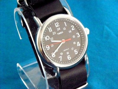 VINTAGE TIMEX MILITARY STYLE BLACK FACED 24 HOUR DIAL WATCH LEATHER G 