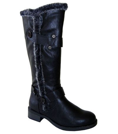   Buttons Rivets Detail Knee High Flat Rider Boots Black AllSz  