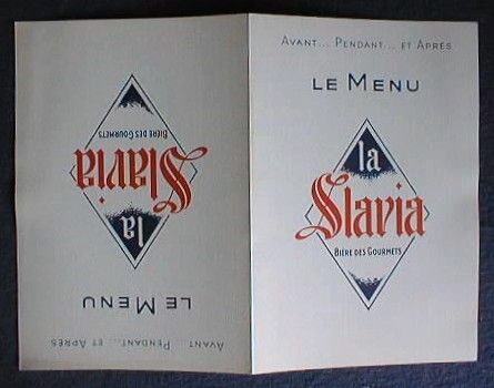 OLD MENU LA SLAVIA BIERE DES GOURMETS  