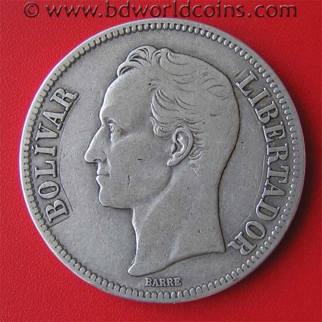 VENEZUELA 1926 GRAM 25 (5 BOLIVARES) .72oz SILVER 37mm  