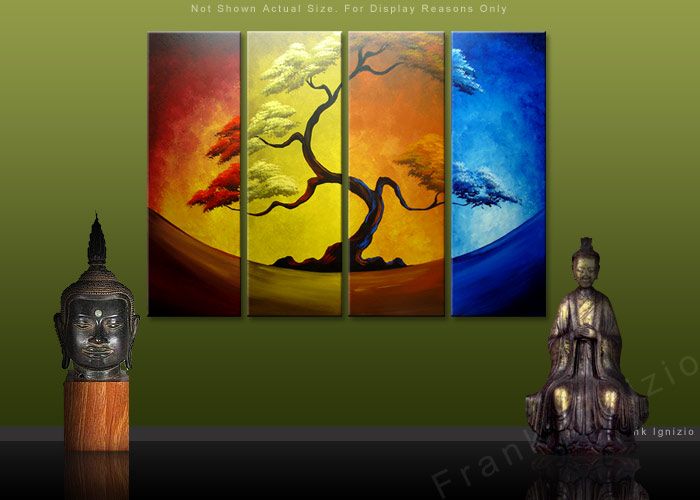 Asian Abstract Bonsai Tree Painting   4 Piece   FAZ  