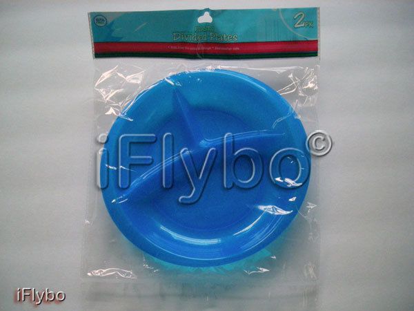 2pk Plastic Divided Plates with design BLUE BPA FREE  