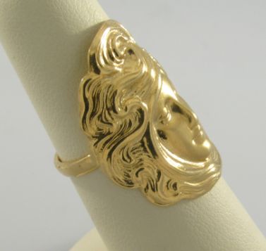 Beautiful Art Nouveau Style 14k Ladys Portrait Ring  