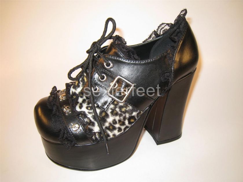 Heel Oxford W/ Skull Studding & Lace Trim. Color Black Pu 