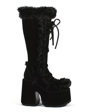 Demonia Goth Chunky Fur Trim Platform Boot cam311/bsue  