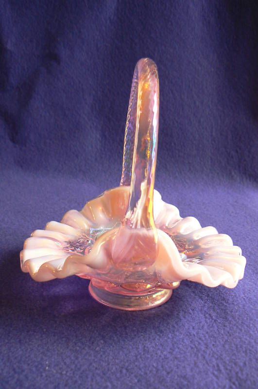 Fenton 6 New Rose Opalescent Basket Embossed Grapes  