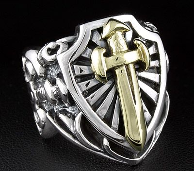 ROYAL GOLD KNIGHT SWORD CUSTOM STERLING SILVER RING 8.5  