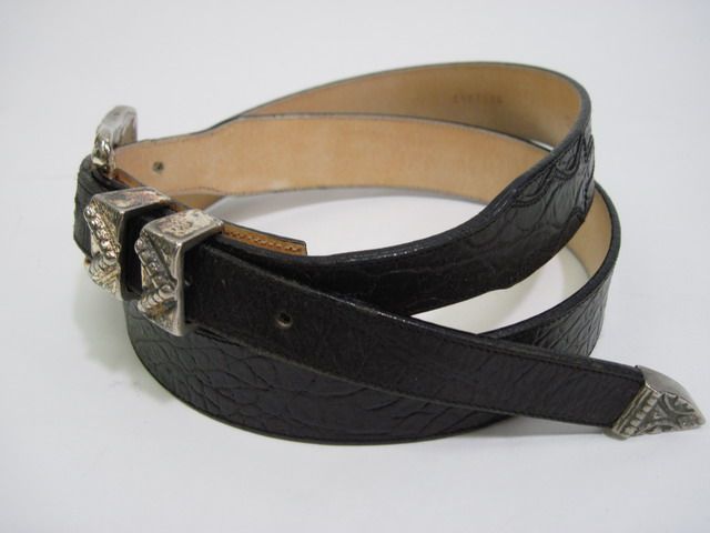 STEEV Black Leather Silver Buckle Belt 38  