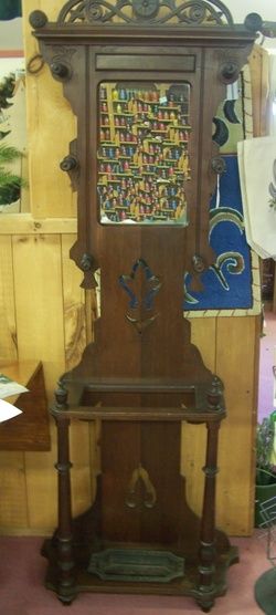 Mahogany Mirror Umbrella Stand and Hat Rack  