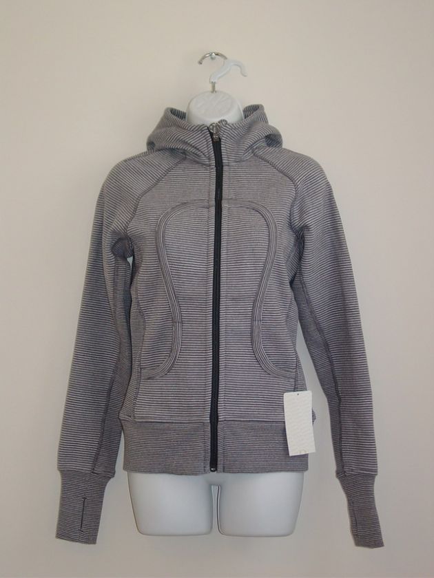 New LULULEMON Microstripe CSG Classic Sport Gray Scuba Hoodie Jacket 6