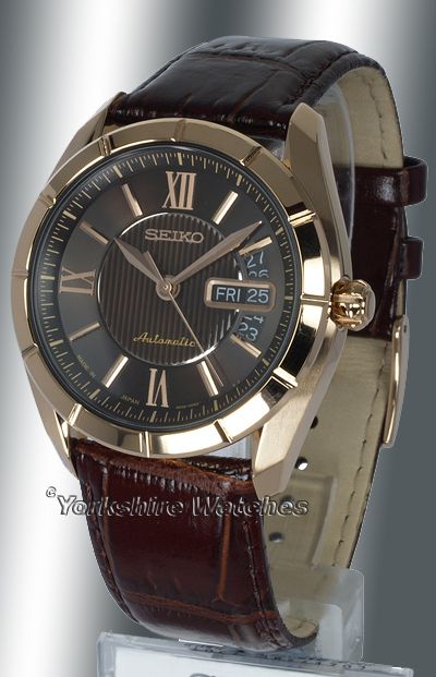 Latest Mens SEIKO PRESAGE SAPPHIRE Auto Rose Gold, Calf Leather Strap 