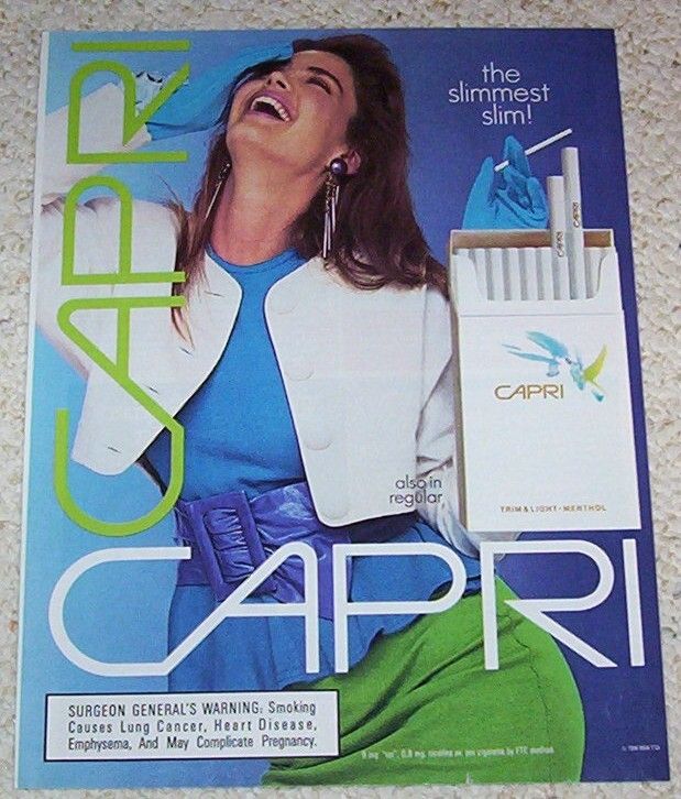 1988 CAPRI slim Cigarettes   sexy girl smoking PRINT AD  