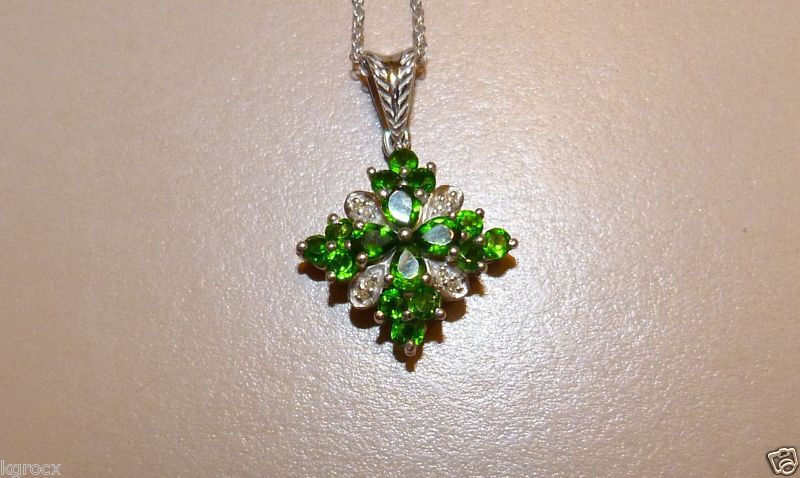 50 CTW RUSSION CHROME Diopside & DIAMOND PEAR PENDANT W/CHAIN  