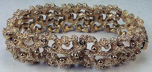 Vintage Golden Nugget Filigree Textured Gold Tone Link Bracelet Size 7 