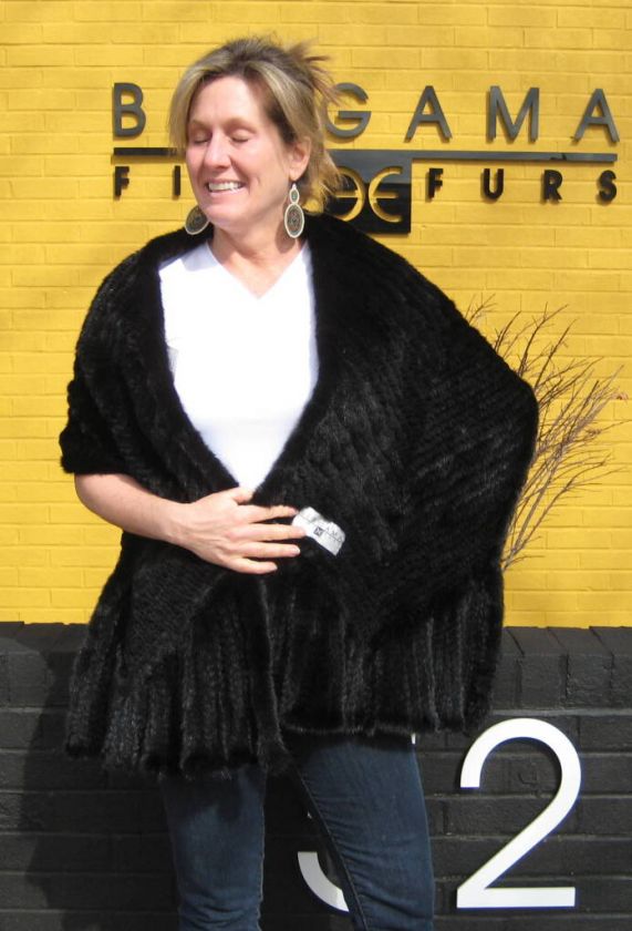 55706 New Black Sheared Mink Knit Stole Scarf Cape Wrap  