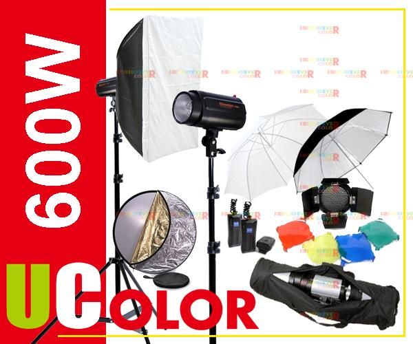 600W STROBE STUDIO FLASH LIGHTING KIT 300W LIGHT BLACK  