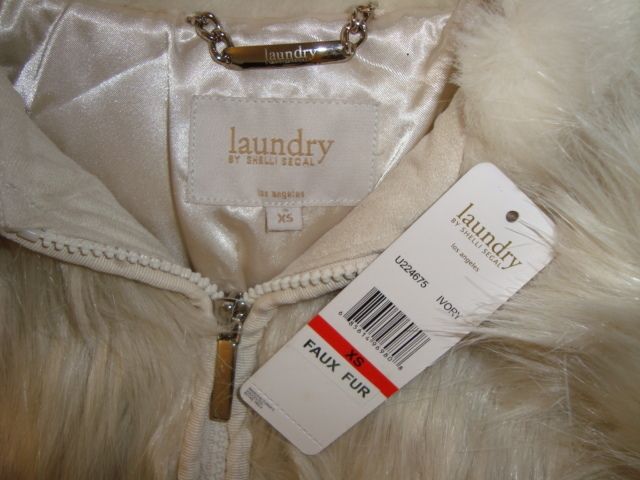 NWT LAUNDRY SHELLI SEGAL Mink Faux Fur Color Ivory Coat Jacket Sz XS 