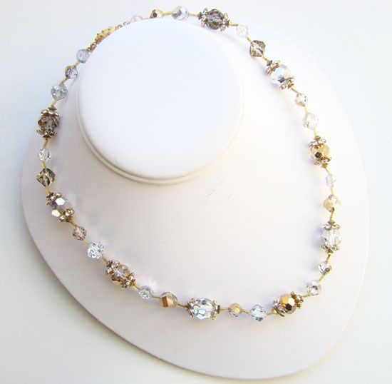 C1960 Coro Vendome Single Strand Champagne Crystal Necklace Book Piece 