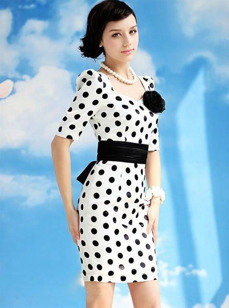   New stylish lady polka dot dress elegant OL satins mini dresses  