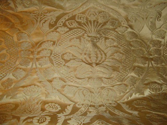 DESIGNER SILK DAMASK FABRIC ~ TWO TONE ANTIQUE GOLD  