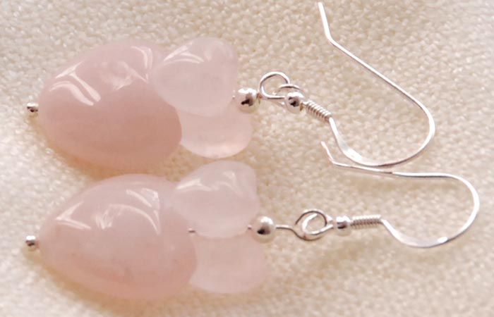 Rose Quartz Hearts in sterling silver earrings 205  